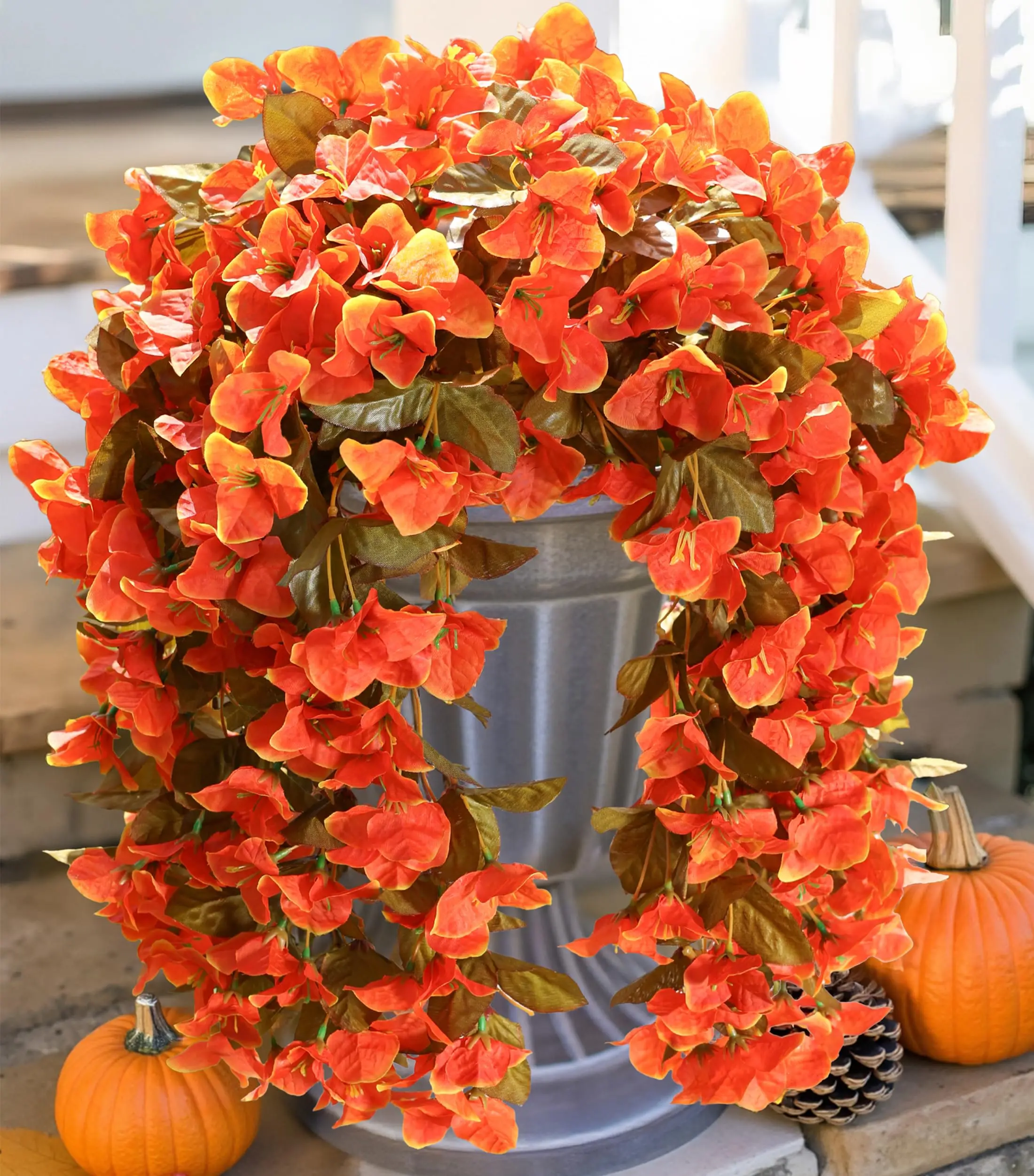 Ivydale Bougainvillea Artificial Hanging Flowers Plants for Outdoors Decoration, 2pcs Fake Flowers Silk Bougainvillea Vines Realistic UV Resistant Faux Flowers for Planters Porch Patio Urn, Hot Pink