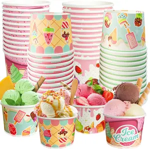 48 Pack 8 oz Ice Cream Party Paper Ice Cream Cup Disposable Ice Cream Bowl Snack Cup Container Dessert Soup Bowl Suitable for Summer Ice Cream Theme Birthday Wedding Shower Party Decoration