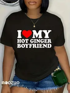 Women's Casual 100% Cotton Round Neck Tshirt - "I Love My Hot Ginger Boyfriend" Graphic Tee, Everyday Streetwear Top