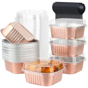 Mini Cake Pans with Lids and Spoons,10oz Disposable Small Foil Baking Tins,40 Pack Individual Cake Containers for Home Bakers Bake Sales-Champagne,4x4 Square
