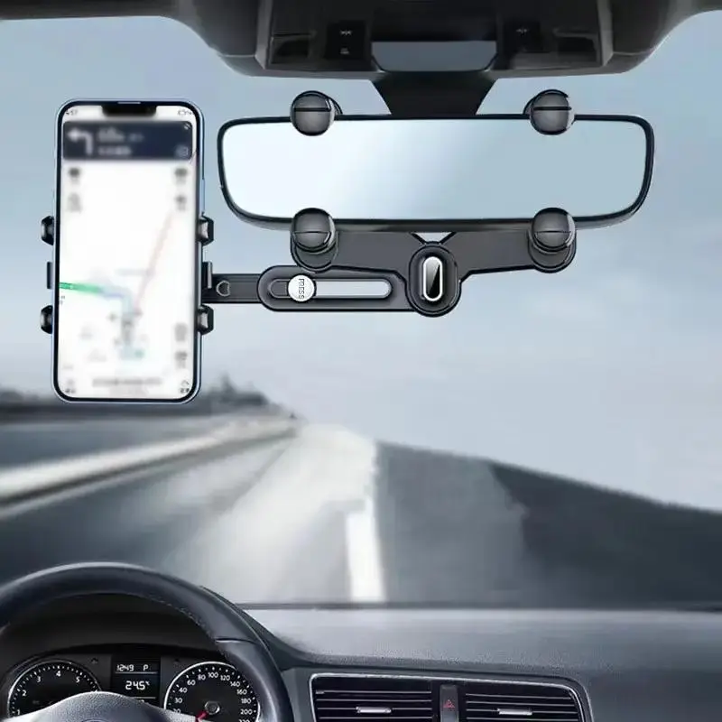 Car Rear View Mirror Phone Holder, Retractable Rotatable Car Phone Holder Mount, Universal Auto Navigation Bracket Compatible With Most Smartphones