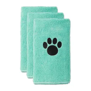 Bone Dry Embroidered Paw Pet Towel 15" x 30" Se t of 3
