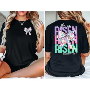 Easter Christian Bunny Bow Tshirt,Retro Coquette Bow Tshirt,Preppy Easter Tshirt, Women Easter Jesus,Easter Jesus Png.