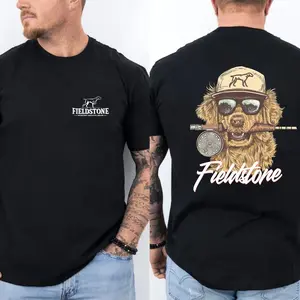 [Winter Outfits]Fieldstone Fishing Dog T-shirt – Outdoor Graphic Tee with Sunglasses Reflection, Sporting Lifestyle Shirt for Men, Cotton Casual Top, Menswear Streetwear Top, Men's T-shirt