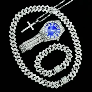 Iced Out Hip Hop Jewelry & Watch Set - Ultimate Bling for Rappers & Street Style Kings Featuring Showstopping Iced Out Design Perfect Gift for Rappers Streetwear Lovers Boyfriend gift