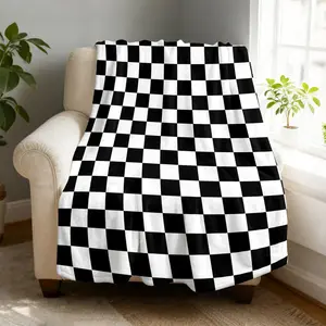 Checkered Flag Flannel Blanket Super Soft Cozy Throw Blanket , Lightweight Fuzzy Comfy Textured Flannel Blanket Warm Plush Throw Blankets for Couch, Sofa, Bed