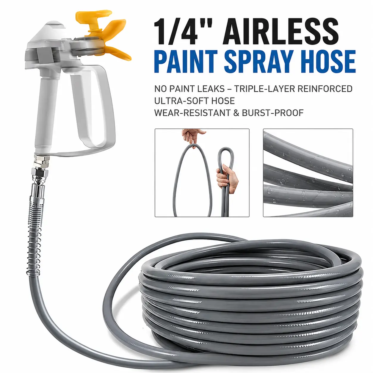 50 FT x 1/4 in Airless Paint Sprayer Hose, 3300 PSI Working, 8500 PSI Burst