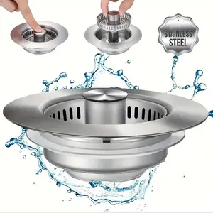 3 in 1 Stainless Steel Kitchen Sink Drain Filter, Drain Protector, Anti-clogging Kitchen Sink Strainer, Kitchen Sink Accessories, Drain Cover for Home Use