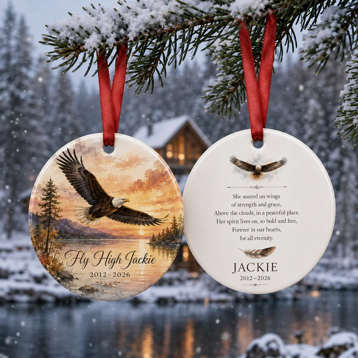 Jackie the Bald Eagle of Big Bear Lake Memorial Ornament, Jackie and Shadow Ornament, Home Decor
