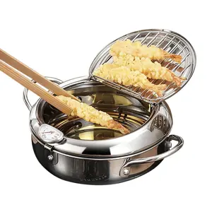 Stainless Steel Construction Durable Deep Fryer Pot with Lid, Precise Temperature Control, Easy Drainage, Removable Rack, Ideal for Home Cooking Fryer Cooker