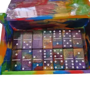 Rainbow Domino's Set - Handmade Box with 28 Medium-Sized Dominoes, Colorful Design for Game Nights and Gifting