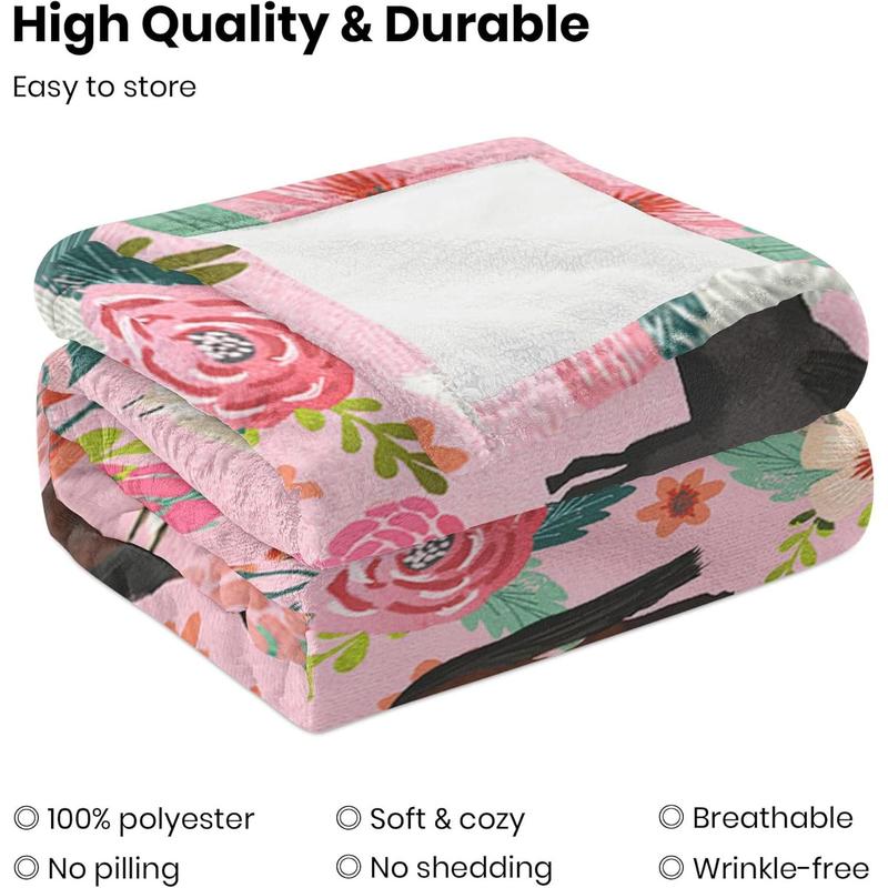 Horse Lovers Flannel Throw Blanket, Western Print, Soft Cozy Gift for Girls, Pink   Bedroom Couch   Holiday Travel Outdoor Decor, Birthday Present