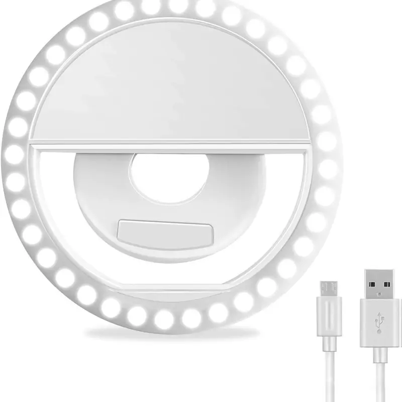 Selfie Ring Light, Rechargeable Portable Clip-on Selfie Fill Light with 36 LED for iPhone/Android Smart Phone Photography, Camera Video, Girl Makes up (White)