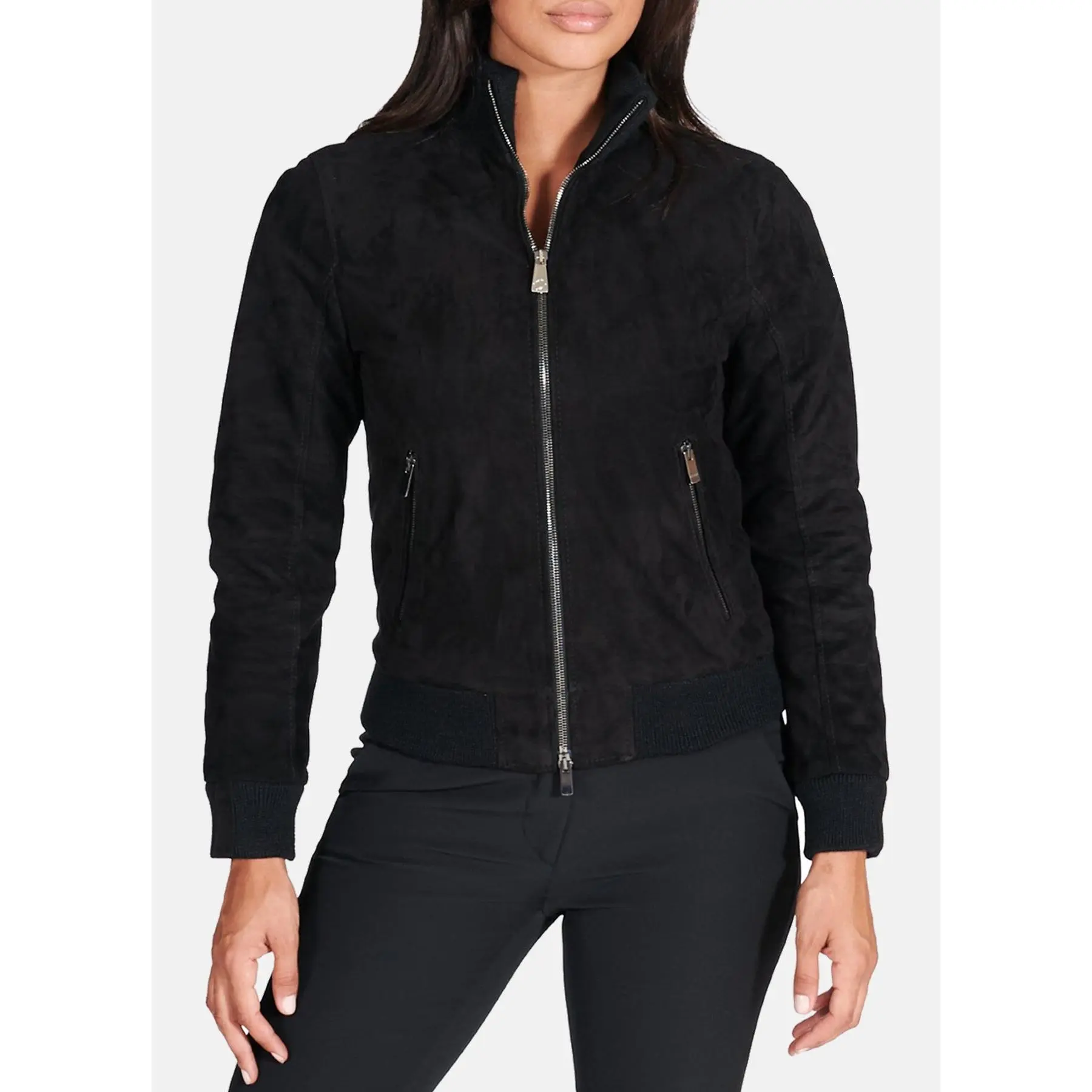 Womens Deep Black Suede Leather Jacket