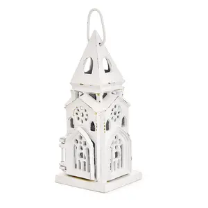 Sungmor Cast Iron Church-Shaped Candle Holder, Vintage Gothic Theme, Rustic Metal Hanging Lantern for Holding Tea Light, LED Fairy String Lights or Flameless Candle