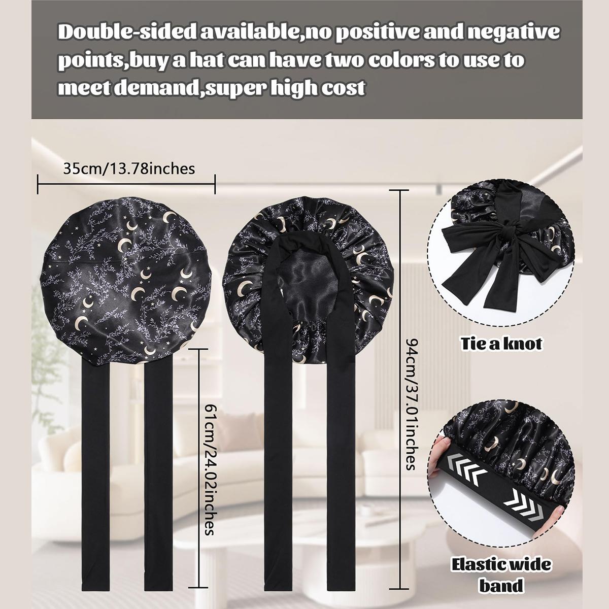 AWAYTR Double Layer Satin Bonnet Silk Feeling Bonnets Stars and Moon Printing Night Cap for Sleeping with Elastic Tie Band Versatile for All Hairstyles TikTokShopBlackFriday