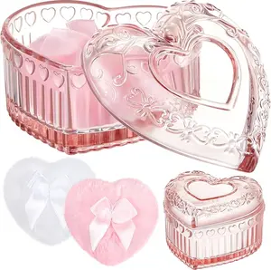 Valentine’s Day Gift 3 Pcs Large Body Powder Puff Set Crystal Soft Washable Reusable Velour Makeup Puff with Pink Heart Design Container for Wet Dry Use
