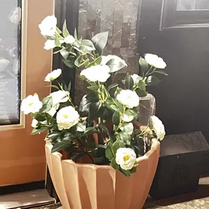 2 Pcs 3-foot Camellia Tree with Decorative Pebbles, Flower Pot, 24 Realistic Flowers, 188 Leaves for Indoor, outdoor courtyard Home Decor