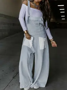 Spring Summer New Belted Jumpsuit Wide Leg Pants Casual Fashion Commuter Style Color Block Women's Clothing