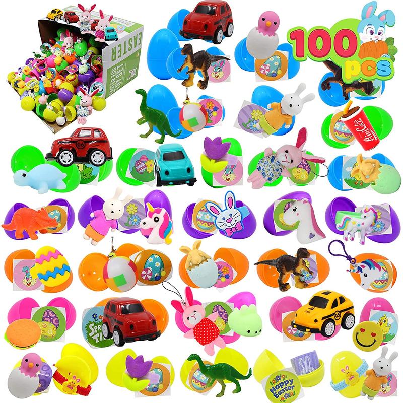 36pcs/48pcs/60pcs/80pcs/100pcs/120pcs/144pcs/160pcs/200pcs Prefilled Easter Eggs Toys and Stickers for Easter Egg Hunt, Filled with Toys Party Favors for Kids Boys Girls Easter Eggs Hunt, Basket Stuffers Fillers, Classroom Prize Supplies Kids Outdoor Play