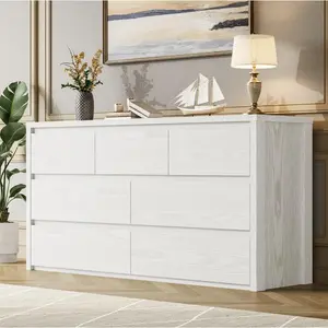 Fluted 7 Drawers Dresser for Bedroom, 53.1" Wide Wooden Dresser, Modern Storage Organizer for Bedroom, Living Room, Hallway