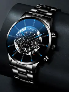 Men's Classic Luxury Business Watch, Fashion Triple Eye Round Dial Calendar Analog Quartz Watch, Trendy Multifunctional Watch, Metal Strap Wristwatch, Casual Trendy Wristwatch, Stainless Steel Wristwatch, without Box
