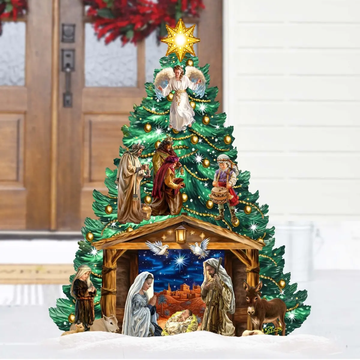 48' Nativity-Themed Christmas Tree Outdoor Indoor Dcor Wooden Christmas Decoration by D. Gelsinger