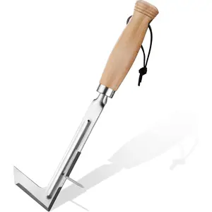 Crack Weeder, 12" Stainless Steel Crevice Weeding Tool with Beech Wood Handle, L-Shaped Side-Walk Weed Puller Spatula, for Garden Lawn Yard Patio Terrace Paving Moss, Small Gardening Tool gift