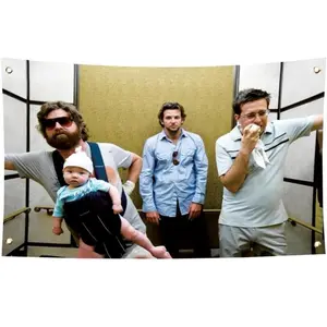 Hangover 3x5FT Flag the Movie Elevator Scene "Why can't we remember a god damned thing?" Funny Tapestry Home Bedroom Decor Wall Hanging