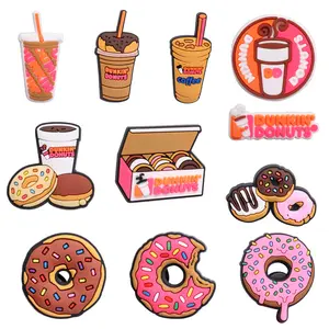 Food Donuts Coffee Croc Shoe Charms Decoration for Kids Boys Girls Women Men PVC Wristband Sandals Clog Accessories Party Favor with Dragon and Character Designs