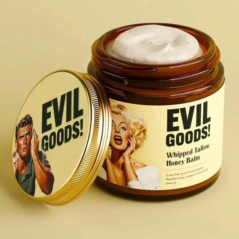 EVIL GOODS! Whipped Beef Tallow & Manuka Honey Organic Nourishing Face Cream Moisturizer Body Lotion Skin Care Lip Balm Hydrating Moisturizing 100%25 Natural Ingredients - Oil