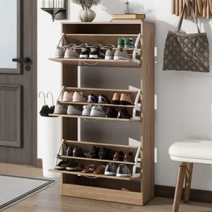 3-Drawer Shoe Storage Cabinet, 3-Tier Wood Shoe Rack Storage Organizer for Entryway Sliding Door Durable Waterproof Decorative Smooth