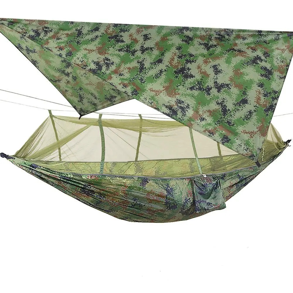 Portable Double Hammock with Rainfly, Camouflage Hammock with Mosquito Net, Camping Hammock for Outdoor Adventure, Camping & Hiking Equipment, Camping Accessories, Travel Accessory, Heavy Duty Hammock, Durable Hammock