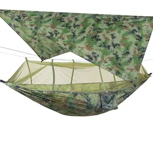 Portable Double Hammock with Rainfly, Camouflage Hammock with Mosquito Net, Camping Hammock for Outdoor Adventure, Camping & Hiking Equipment, Travel Accessory