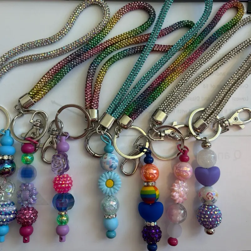 Sequin Keychains - Colorful Beads, Keychain Design, Multicolored Cord
