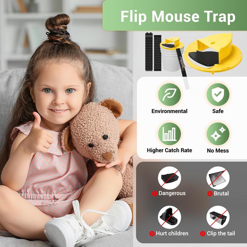 Bucket Mouse Traps Flip Lid 5 Gallon Auto Reset Reusable Humane Mice Rat Traps for Indoor Outdoor 3 Pack Pet Friendly Easy To Use Multi-Scene Application