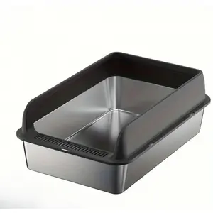 EXtra Large Stainless Steel Cat Litter Box with Lid - Enclosed LitterPan High-Sided Resistant Leak-Proof Cat Litter Mat