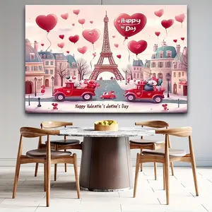 Valentine's Day Decorative Tapestry, Eiffel Tower Heart Balloon Print, High-Definition Digital Print, Polyester Material, Wall Hanging Decoration