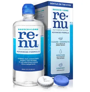 Renu Contact Lens Solution, Advanced Formula, Multi-Purpose Solution with Case, Gently Cleans, Disinfects, Moisturizes & Hydrates Soft Lenses for All-Day Comfort, 12 Fl Oz