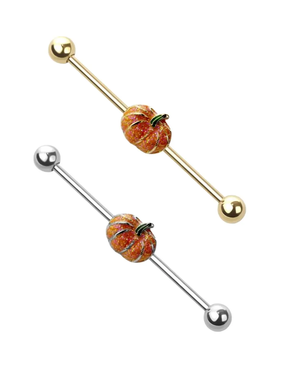 14G Glitter Little Pumpkin Industrial Barbell Surgical Steel Piercing Jewelry 1 1/2" 38mm - Sold Individually