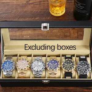 Men's Fashion Casual Classic Three-Eye Business Quartz Watch Set, Round Dial with Digital Markings, High-End Gift Box, Daily Wear