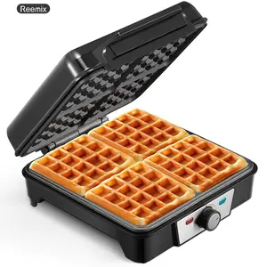 4-Slice Belgian Waffle Maker, 3 Browning Levels with Nonstick Square Waffler Iron Plates, 1200 Watts, Compact Design for Easy Storage, Stainless Steel/Black