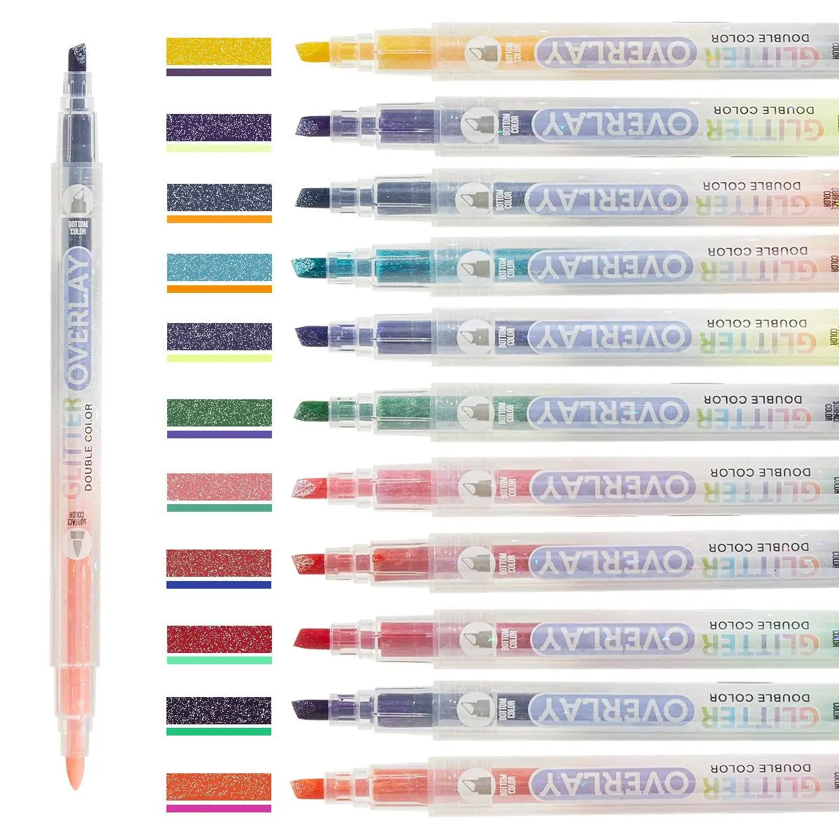 Glitter Highlighter Marker Pen, 6 Counts/set Double Color Highlighter Marker Pen, No Bleed Colors Highlighter Marker Pen for Journaling, Students School Office, Art Marker
