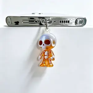 Skull Doll Charger Port Dust Plug, 2D Acrylic Fun Skeleton Phone Decorative Accessory Phone Charm for iPhone Type-C iPad Android Devices, Unique Holiday Gift, Phone Accessories