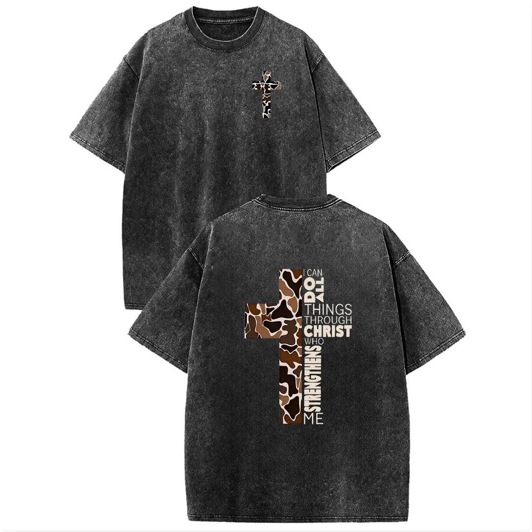 Holafish Acid Washed  Printed Tee, Drop Shoulder Crewneck T-Shirt for Casual Wear, Streetwear and Everyday Style,Monaco