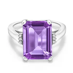 5-10 Cttw Gemstone Birthstone Engagement Ring For Women | 925 Sterling Silver | Emerald Cut 14X10MM | Available in size 5, 6, 7, 8, 9