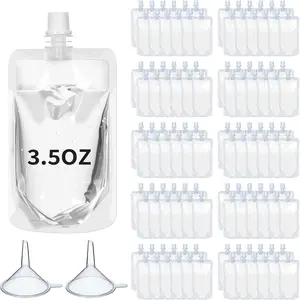 100 count Plastic Pouches Bulk  Squeeze Pouches Clear Plastic Juice Leak Proof Bags with Funnel for Party Favors Supplies(3.5 oz,Straight Mouth)