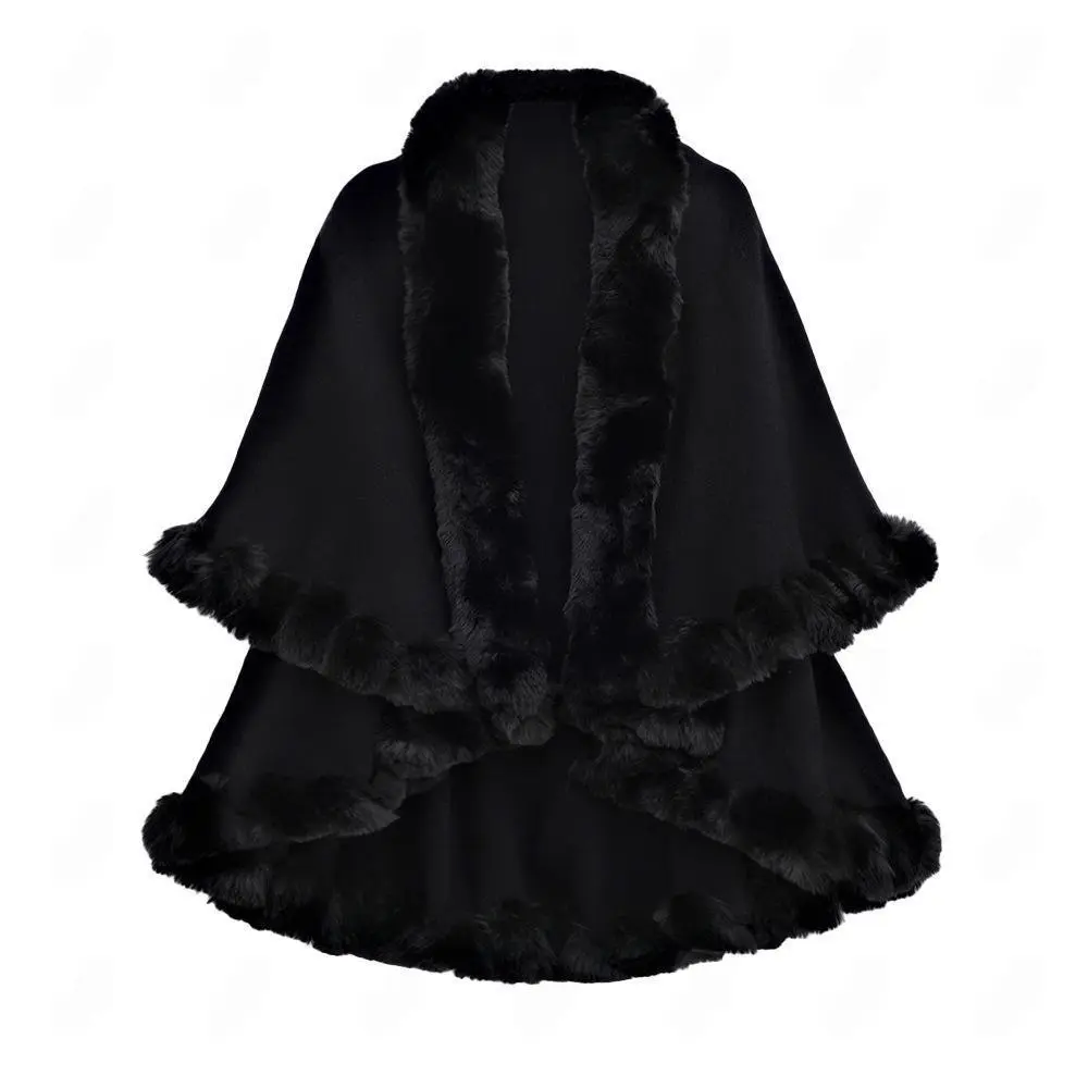 Women's Autumn-Winter Double-Layer Knitted Cape Shawl - Wool Collar, Imitation Cashmere Cardigan Jacket, Casual Wear, Elegant, Female, Versatile Use, Faux Shawls, Poncho Shawls