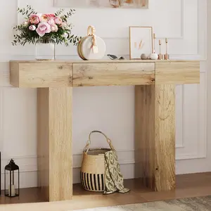 Garvee Console Table With Drawers, 47 inch Wooden Rectangular Sofa Table Behind The Couch, Industrial Farmhouse Entryway Foyer Hallway Tables for Entrance, Living Room, Natural