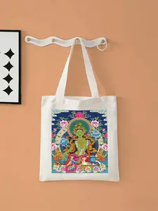 2026 new 3d stereoscopic printgreen taraLarge-capacity canvas single-shoulder handbag, suitable for shopping, fitness and daily use. Foldable and reusable, an eco-friendly shopping bag